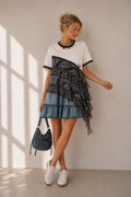 Rochie Denim Statement cu Volane Animal Print și Colier