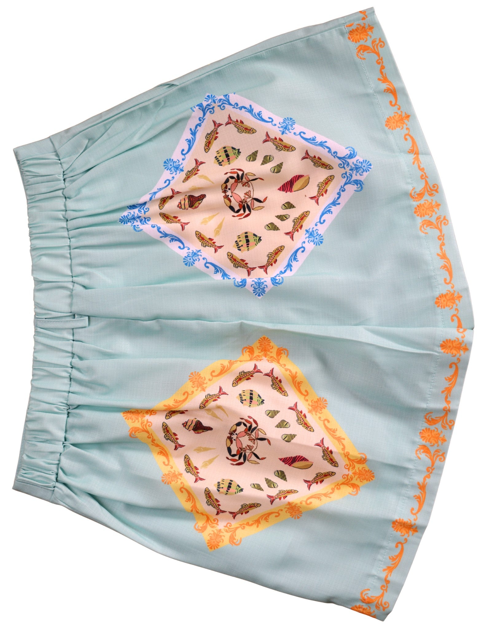 Compleu Cămașă și Pantaloni Scurți Turcoaz cu Print Marin