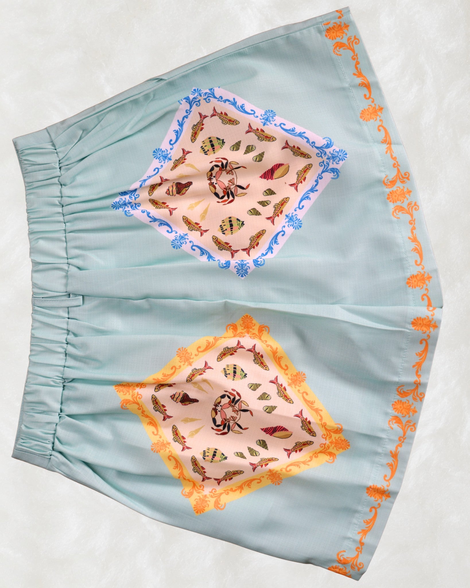 Compleu Cămașă și Pantaloni Scurți Turcoaz cu Print Marin