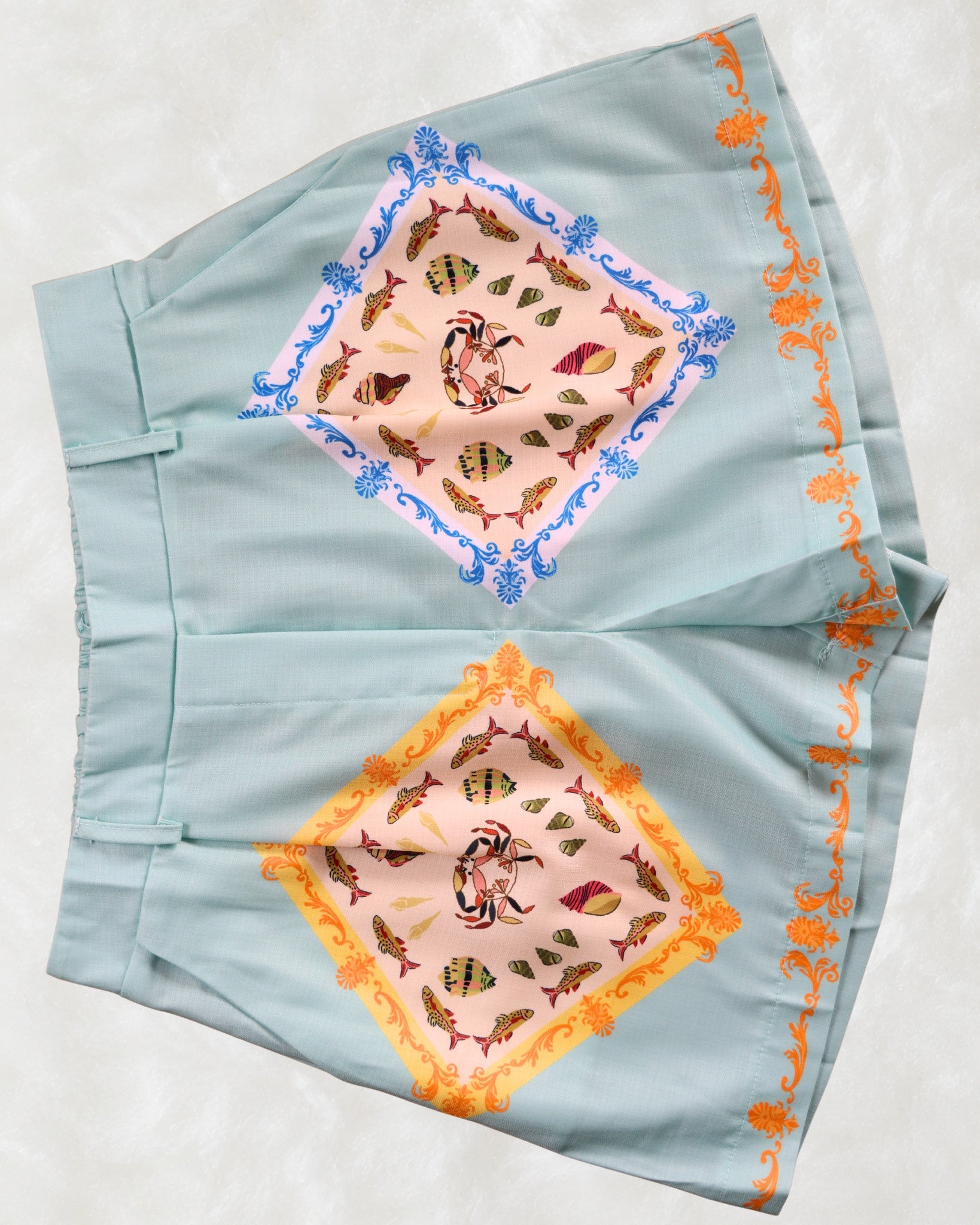 Compleu Cămașă și Pantaloni Scurți Turcoaz cu Print Marin