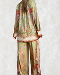Compleu Cămașă Oversize și Pantaloni cu Print Floral Verde