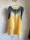 Rochie Denim cu Dantelă și Volane, Model Combinat